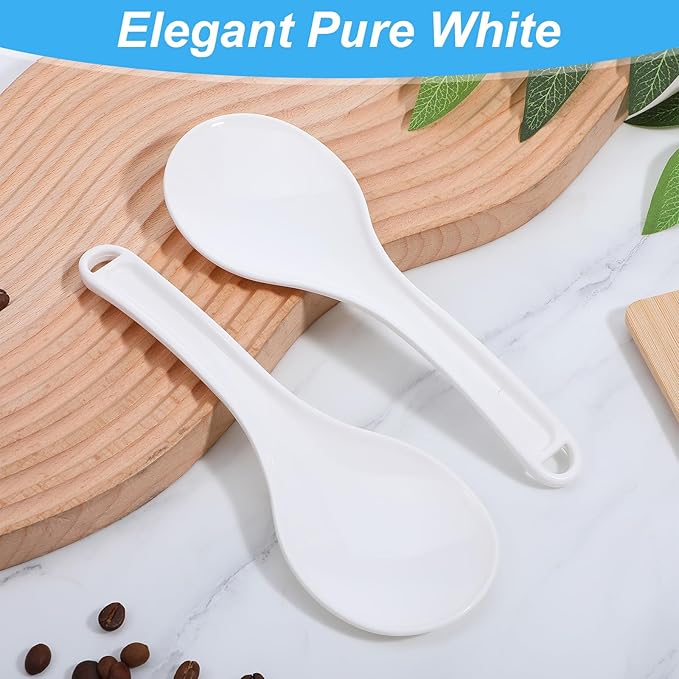 2 PCS Professional Standing Rice Serving Spoon, White Plastic Non-Stick Rice Paddle, 7.67 Inch Scooper, Spatula Hanging Potato Cooker Server for Kitchen Restaurant Cooker