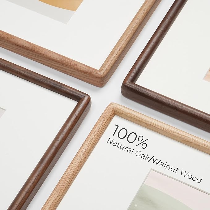 Axeman 20x30 Walnut Frame - Rounded Corner 20 x 30 Poster Frame Matted to 16x24 - Natural Walnut Wood Picture Frame with Tempered Glass for Wall Mount Display