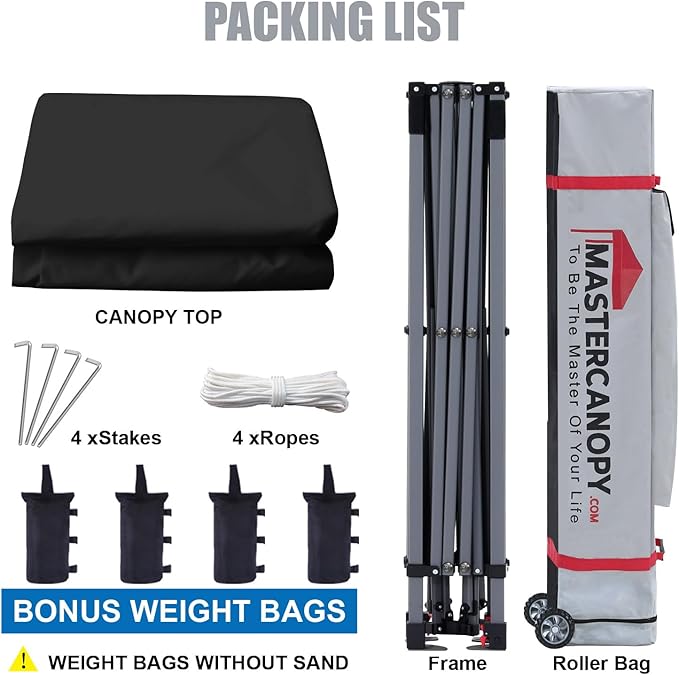 MASTERCANOPY Heavy Duty Pop-up Canopy Tent with Sidewalls (8x8,Black)
