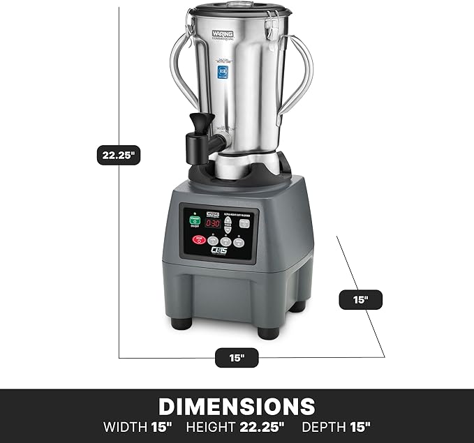 Waring 1-Gallon Blender, 3.75 HP, Timer, Stainless Steel Jar with Spigot & Handles, Commercial for Smoothies, Soups & Sauces – CB15TSF