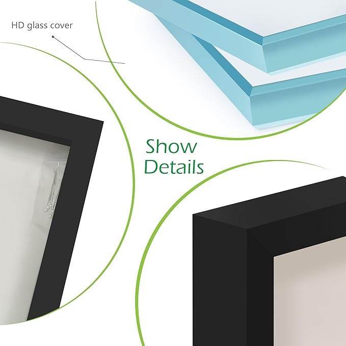 FrameWorks 16" x 20" Original Black Wooden Shadow Box Frame – Soft Felt Back, Tempered Glass, and Included Elegant White Ball Push Pins