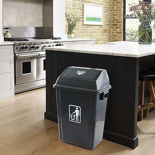 4-Pack 13 Gallon Kitchen Trash Can with Lid, Plastic Garbage Bin for Kitchen, Gray