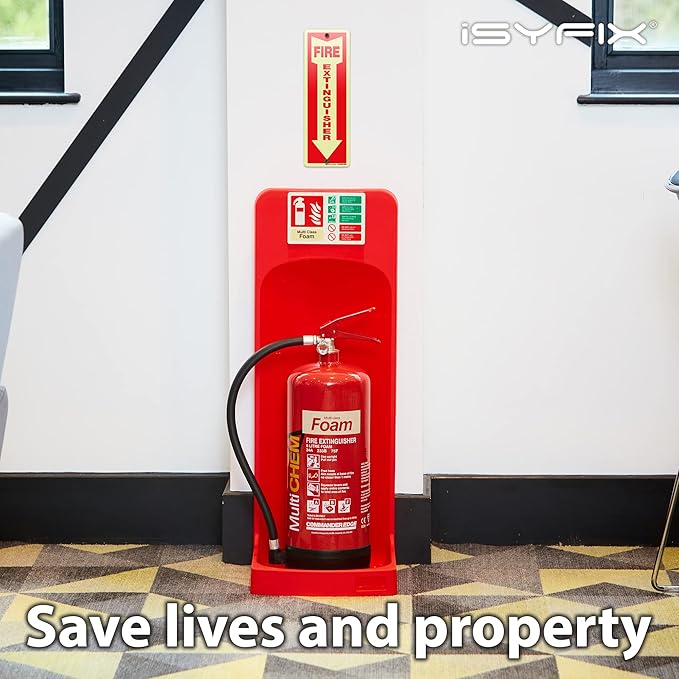 iSYFIX Fire Extinguisher Glow in the Dark Aluminum Signs – 5 Pack 4x12 Inch – Photoluminescent, Laminated for Ultimate UV and Fade Resistance, Indoor and Outdoor, for Business, Schools, Hospitals,