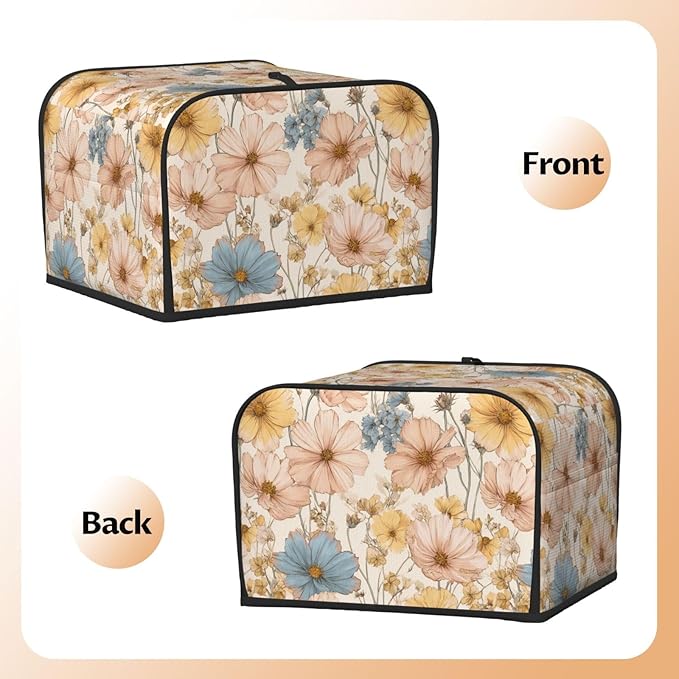 4 Slice Toaster Cover for Kitchen Flower Vintage Botanical Waterproof and Dustproof Toaster Dust Cover with Side Pockets Decorative Universal Cover for Wide Slot Toasters and Small Appliances
