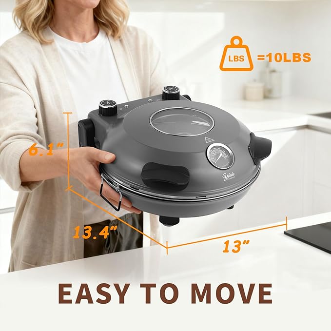 12" Electric Pizza Oven - Countertop Pizza Maker with Ceramic Stone, Heats up to 800°F, Portable Indoor Pizza Oven for Homemade Pizzas, Grey