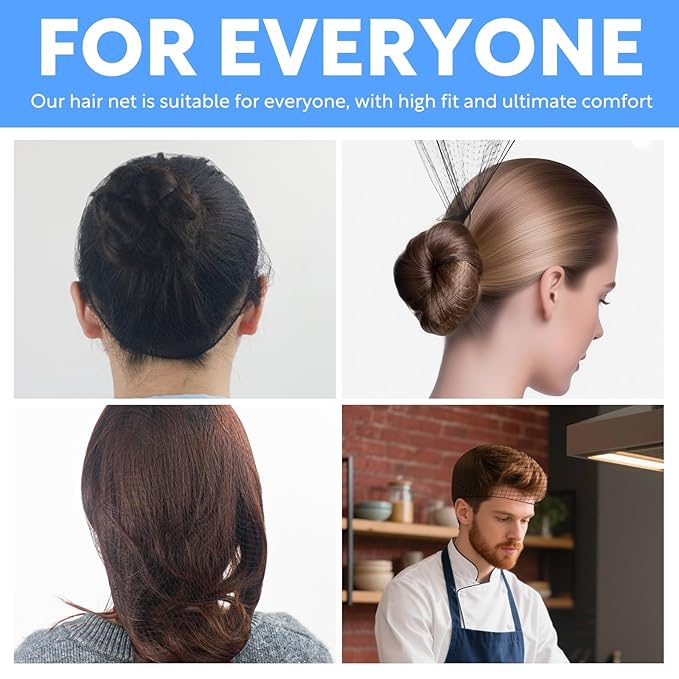 150Pcs Hair Net Black Set - 24 inches Invisible Elasticity Elastic Mesh Nylon Hair Net 144 Pcs - Kitchen Food Service Worker, Ballet Bun,with 10pcs U Shaped Hair Pins 2.4inch