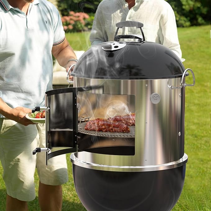 onlyfire Stainless Steel Grill Smoking Kit, Rib Hanging Attachment for Weber 18 inch Kettle Charcoal Grills - Turns Your Kettle into Smoker