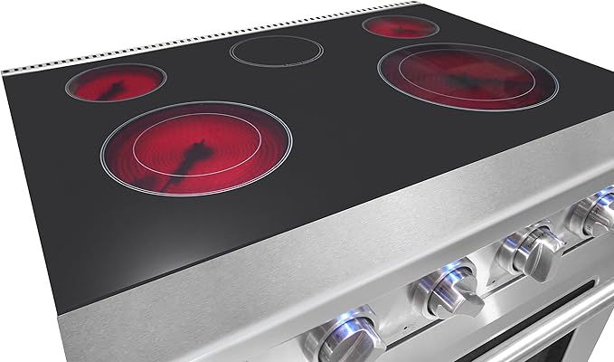 KOSTCH 30 inch Professional Electric Range with 5 Heating Elements Cooktop, 4.55 Cu. Ft. Convection Oven Capacity, Smooth Glass Top, in Stainless Steel, KOS-30RE06H (Stainless Steel)