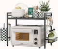 NETEL Expandable Microwave Stand,2 Tier Metal Kitchen Countertop Organizer Shelves with Paper Towel Holder and Baskets,Bakers Rack,Microwave Shelf,Microwave Oven Rack,55lbs Weight Capacity