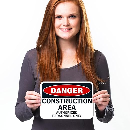 Danger Construction Area Sign, Authorized Personnel Only Sign, 10x7 Inches, 4 Mil Vinyl Decal Stickers Weather Resistant, Made in USA