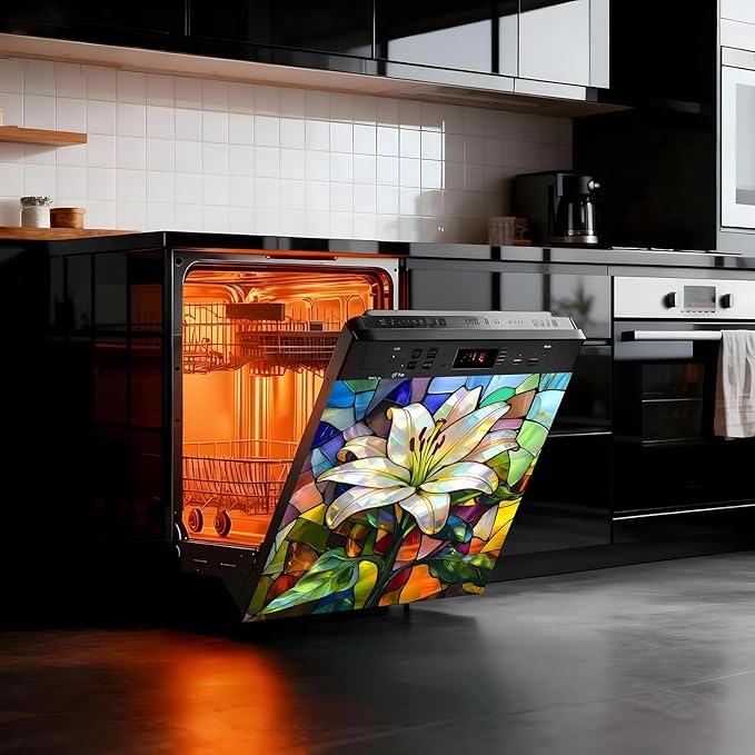 Dishwasher Magnet Cover, Creative Patterns Sticker, Dishwasher Magnetic Decoration, Refrigerator Protection Decoration, Lily, Kitchen Art Decoration 23x25.5 inches