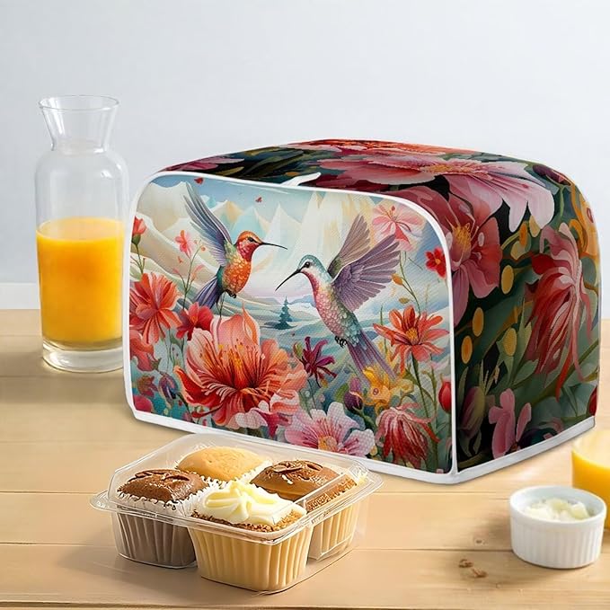 Hummingbird Flowers Print 4 Slice Toaster Cover for Home Kitchen Accessories Decor Dustproof Fingerprint Protectors for Kitchen Small Appliance