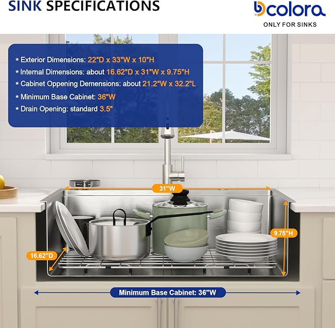 Dcolora 33x22 Workstation Kitchen Sink with Cup Washer, Drop In Luxury Large Single Bowl, 304 Stainless Steel Heavy Duty 16 Gauge, 5 In 1 Valued Accessories #DC-TW258006S