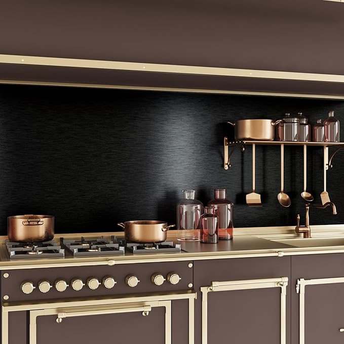 CRE8TIVE Brushed Black Stainless Steel Contact Paper Peel and Stick Thick Metallic Wallpaper Heat Resistant Self Adhesive Black Contact Paper for Kitchen Backsplash Appliances Fridge Covers 12"x354"