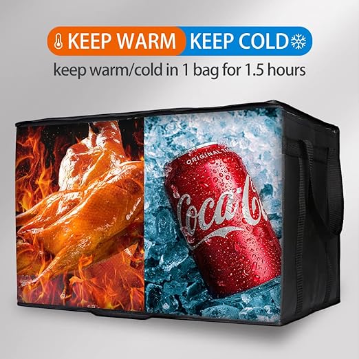 Bodaon 5-Pack Insulated Food Delivery Bag for Hot and Cold Meal, XXX-Large, Grocery Tote Insulation Bag for Catering, Pizza Warmer, Black