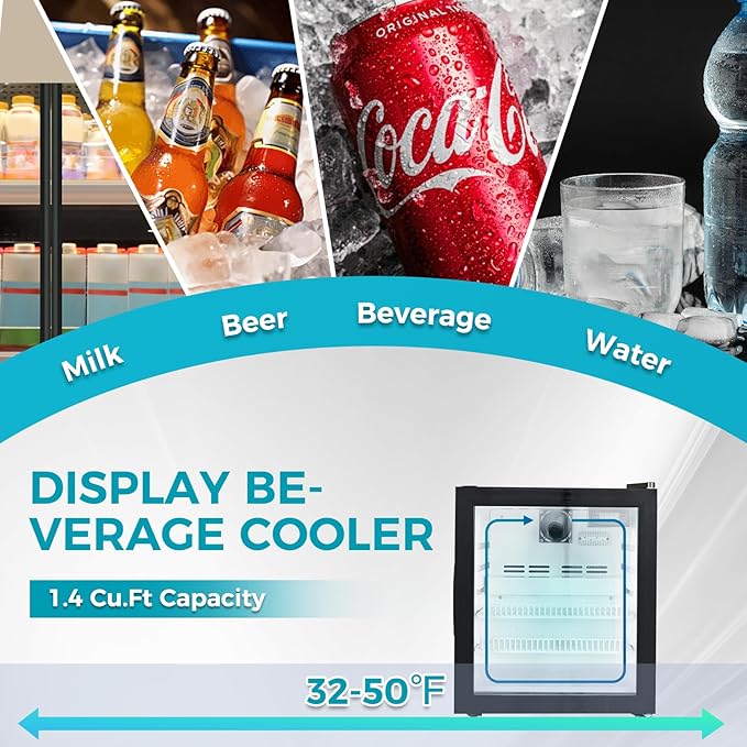 1.3cu.ft Commercial Refrigerators Beverage Fridge with LED Light Display Upright Merchandiser, Drink Cooler with 1 Adjustable Shelves Black ETL Approved