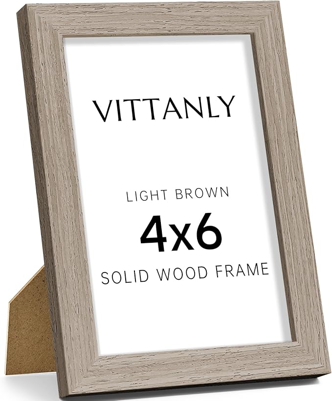 Vittanly 4x6 Picture Frame, Solid Wood Frame with Plexiglass, Includes 3.5x5 Mat, Wall Hanging or Tabletop for Home Decor, Light Brown, 1 Pack