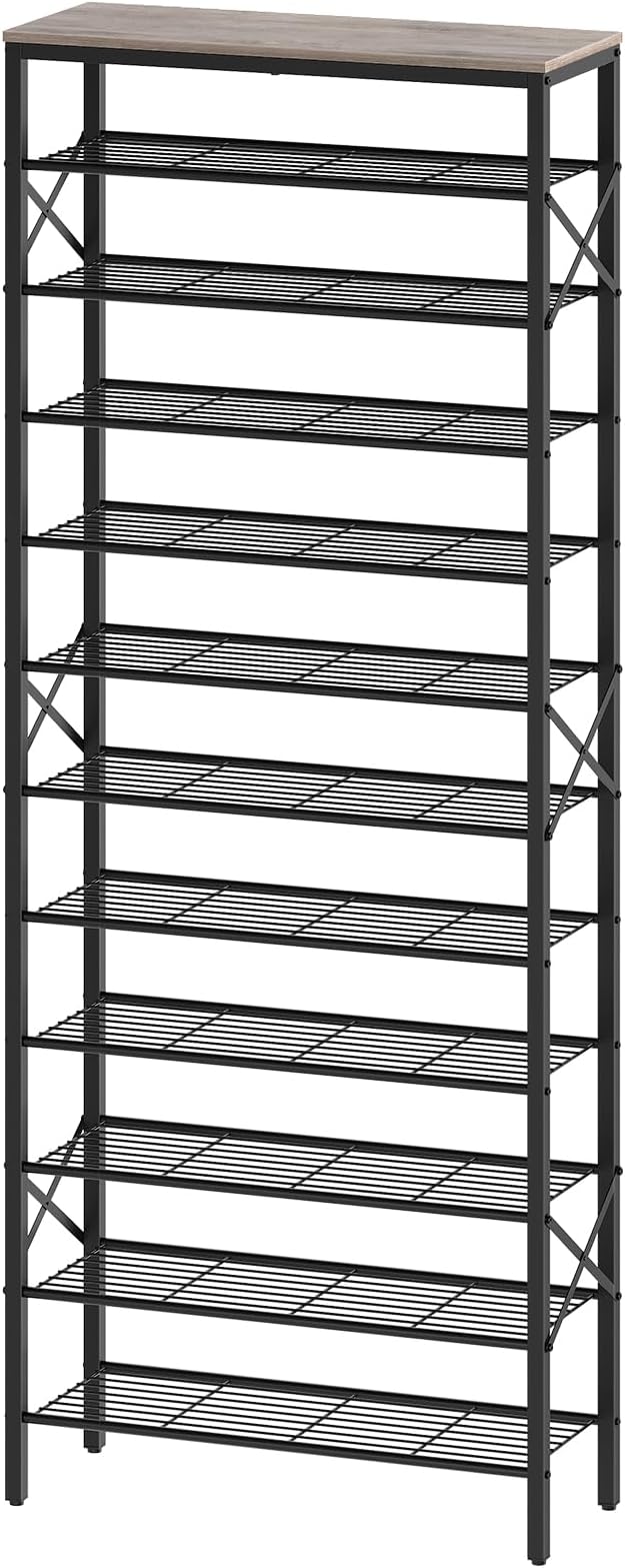 12 Tier Shoe Rack, Large Capacity Shoe Storage Organizer Holds 48 Pairs, Sturdy and Stable, for Entryway, Hallway, Closet, Dorm Room, Greige and Black SS12BG