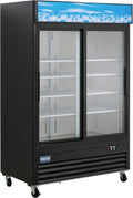 Kratos Commercial Two Door Merchandising Refrigerator, Sliding Two Door Mobile Black Display Refrigerator for Shops and C Stores, 53" Wide, LED Lighting, 115V (67K-208)