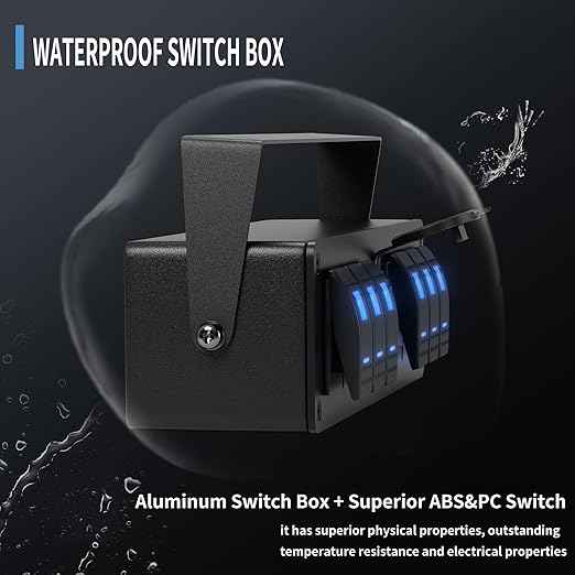 Joinfworld 6 Gang Rocker Switch Box Waterproof 12V SPST ON/Off lED Light Bar Switch Panel with Dual USB Outlet PD3.0 & QC3.0 Car USB Port for Boat Marine Automotive Car Truck RV UTV