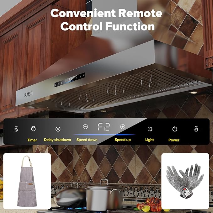 Wall Mount Range Hood 48 Inch 1200 CFM Ultra Powerful Commercial Vent Hood for Large Kitchen with Remote Control, Gesture & Touch Panel, 4 Speeds & Stainless Steel Filters Ducted Kitchen Hoods