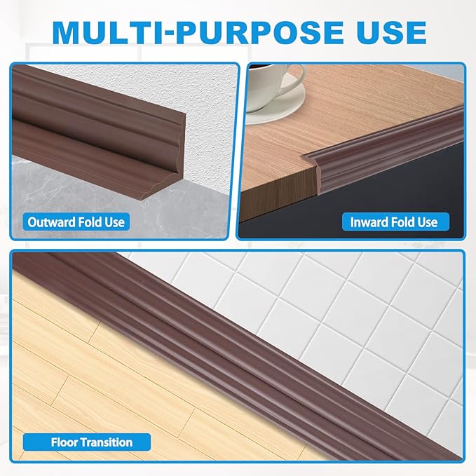Wall Corner Protector Peel and Stick Corner Trim Molding Flexible Inside & Outside Wall Edge Guard Self Adhesive Moulding Trim for Edge Use, Brown, 0.8” W x 10’ L