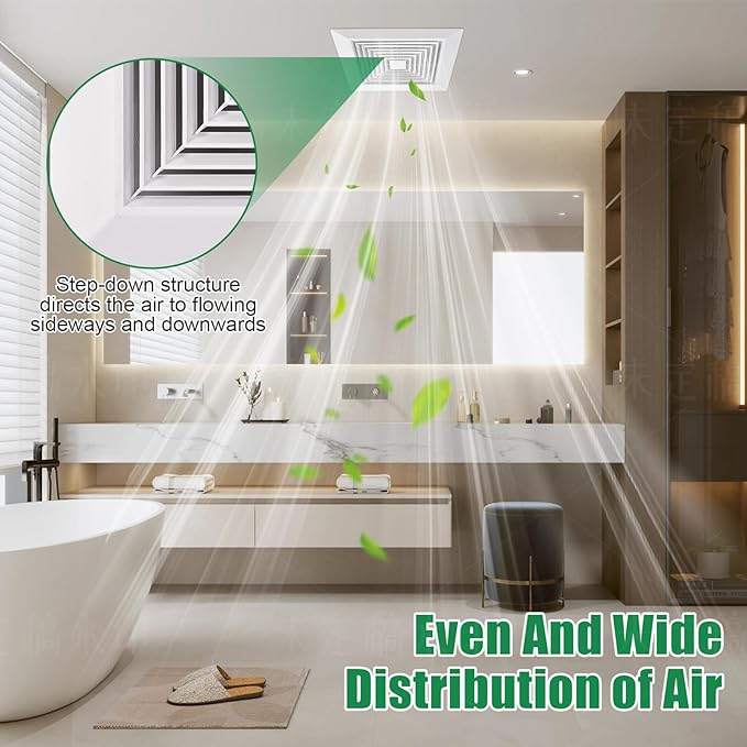 White (1 Piece 12" x12"Inch） Bathroom Exhaust Fan Cover with Spring, Square Ceiling or Wall Mounted Exhaust Fan, Ceiling Fan, Grille, Air Diffuser, Diverter Ventilation Hood, Replacement Accessories