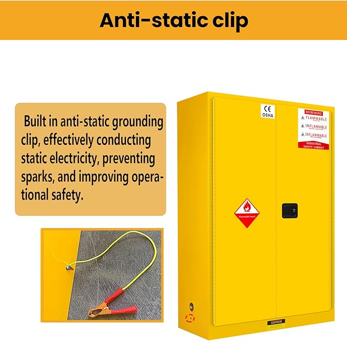 23" W × 48" D × 73" H Hazardous Material Flammable Storage Cabinets, Adjustable Shelf Steel and Ground Cable Storage Cabinet, for Explosion Proof Chemical Cabinet