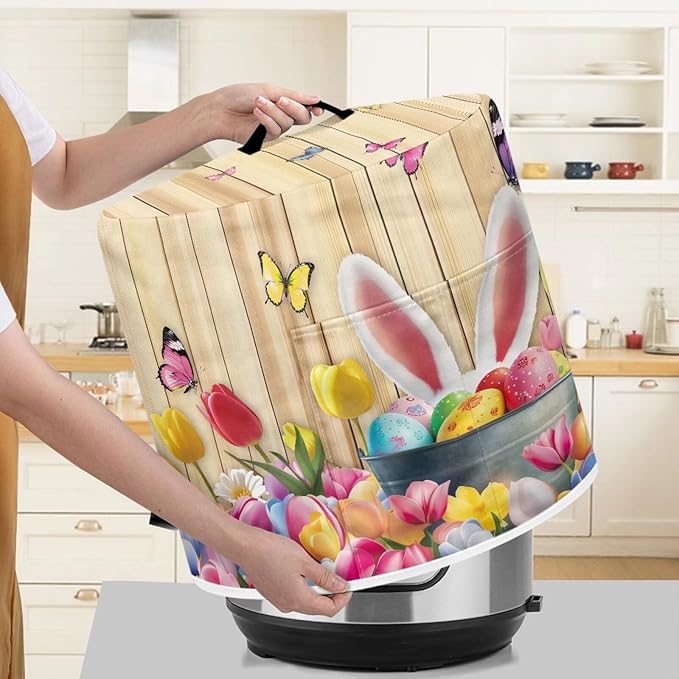 Rabbit Tulip Butterfly Print Appliance Cover Dust Cover for 3 Quart Electric Pressure Cooker Easter Decoration Rice Cooker Cover for Air Fryer Dustproof Protective Cover Bag
