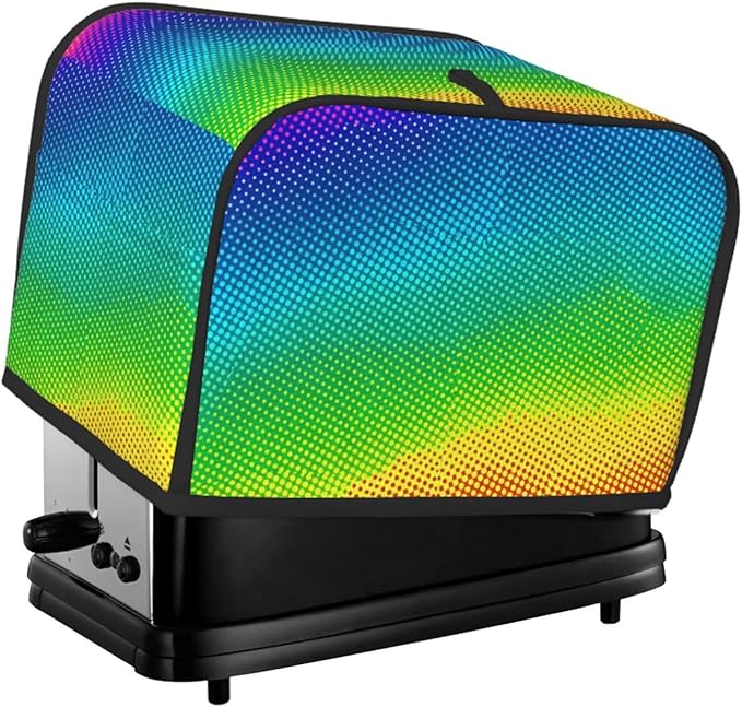 Polyester 2 Slice Toaster Cover Rainbow Vibrant Neon Colors Circles Rounds Dots Radiant, Dust & Fingerprint Protection, Machine Washable Small Appliance Cover