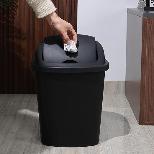 7 Gallon Plastic Kitchen Garbage Can, Black Trash Can with Swing Lid, 4 Pack