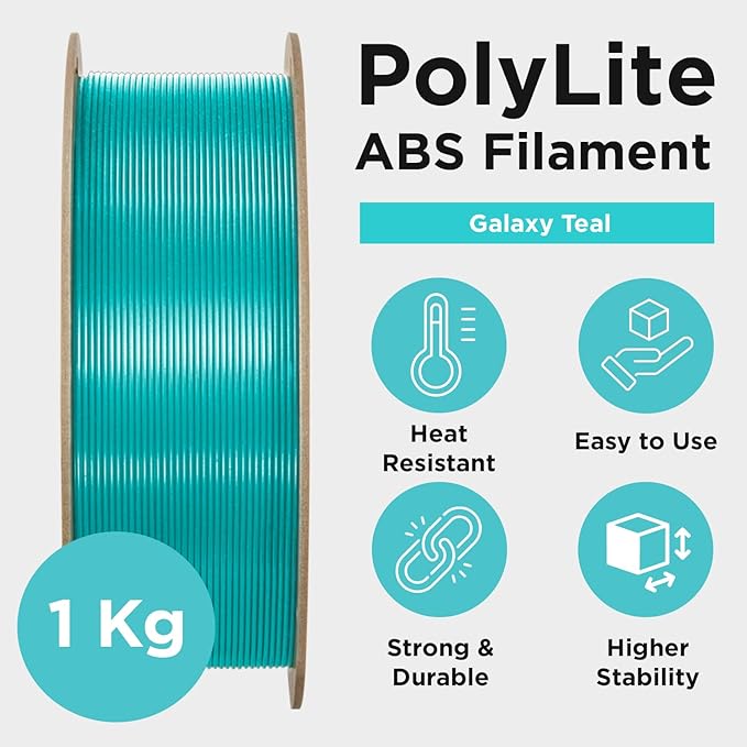 Polymaker Glitter ABS Filament 1.75mm, Galaxy Teal 3D Printer Filament 1.75mm Heat Resistant 1kg - Twinkling ABS 3D Printing Filament, Strong & Durable, Dimensional Accuracy +/- 0.03mm