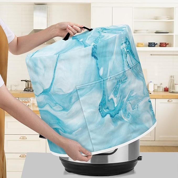 Cover for 3 Quart Pressure Cooker and Air Fryer, Stain Resistant Washable Protective Electric Appliance Cover with Front Pocket Kitchen Decoration, Light Blue Marble