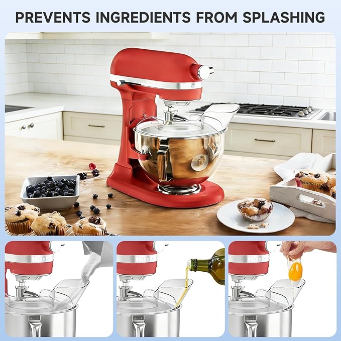 Pouring Shield for Kitchenaid Mixer, Splash Guard for Kitchenaid Bowl-Lift Stand Mixers 7 Quart, Stand Mixer Pouring Shield for Kitchenaid Stainless Steel Bowls