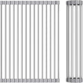 Foldable Over Sink Dish Drying Rack - Stainless Steel Sink Drain Rack with Silicone Edges, Roll-Up Storage for Kitchen, RV, Dorm Sinks (18.5×11.4in)