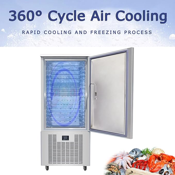 Kolice Commercial 15 Trays Blast Chiller,Chest Freezer,Blast Freezer,220V,1800W,-40°F to +37.4°F for Restaurants,Schools,Bars,Hotels,Canteens to Preserve Hard Ice Cream,Chicken,Sea Food,Dessert,etc