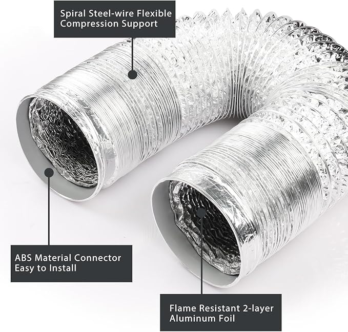4-Inch Dryer Vent Hose 14FT, Flexible Aluminum Duct with 2 Clamps, Heavy-Duty Four Layer Protection for HVAC Ventilation and Exhaust