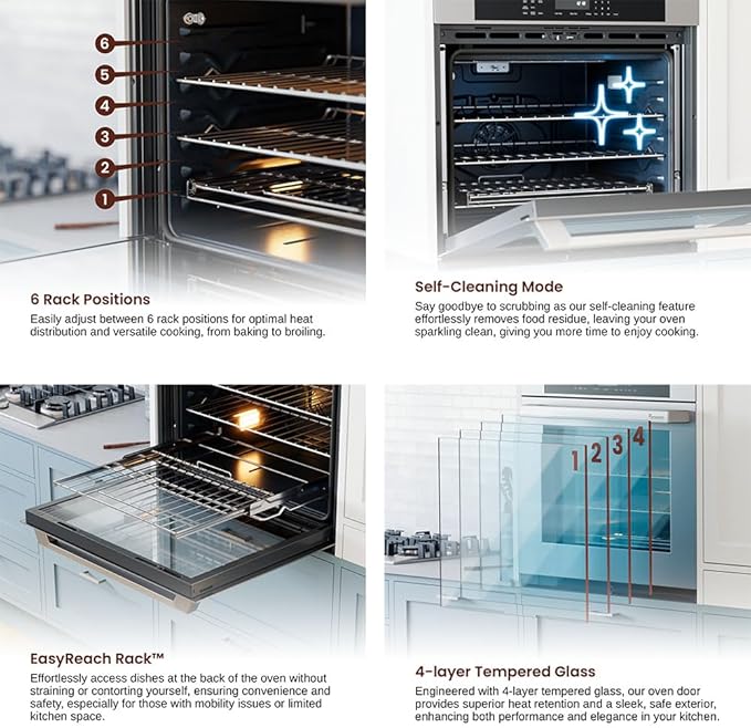 Rangaire RWOD301GS 30" Glass Touch Double Wall Oven - Stainless Steel, Electric Oven, True Convection, Self Cleaning, Easy Reach Racks