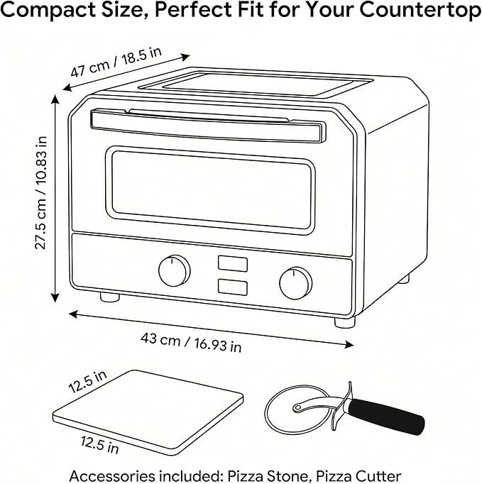 SIMOE Electric Pizza Oven for Indoor Use, 12 Inch Countertop Pizza Oven with Pizza Stone, 750℉ High Heat Pizza Maker, 6 Preset Modes, Touch Control Pizza Oven