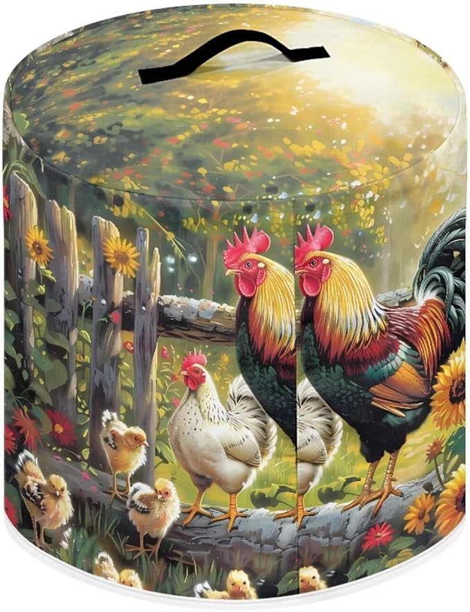 Small Appliance Covers for 8 Quart Air Fryer & Pressure Cooker Air Fryer Cover Dust Cover, Easy to Clean Kitchen Appliance Accessories with Pockets, Rooster Flower