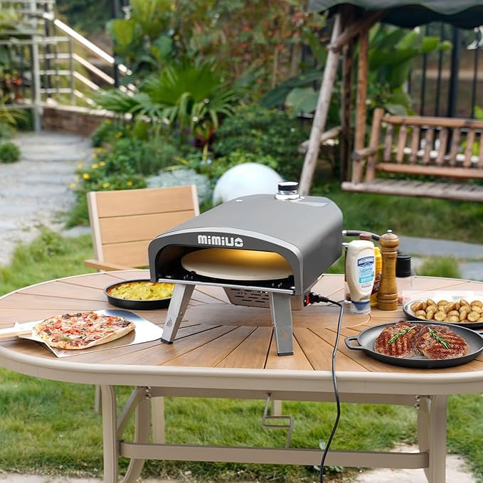 Mimiuo Outdoor Gas Pizza Oven with Automatic Rotating Pizza Stone - 14 Inch Portable Propane Pizza Ovens for Outside - Professional Pizza Grilling Stove for Outdoor Kitchen - Global Patent