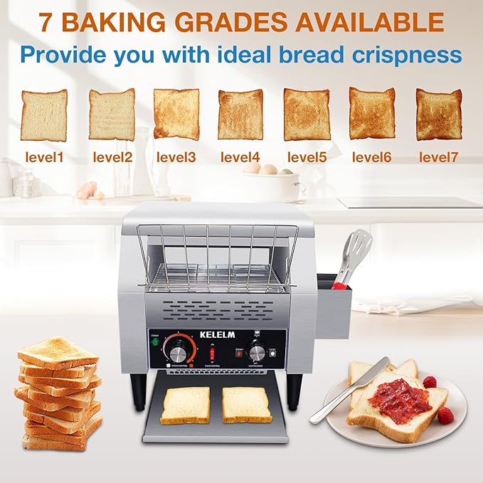 Conveyor Toaster,Commercial Toaster,Heavy Duty Restaurant Toaster,Electric Stainless Steel Toaster Conveyor 300 Slices for Bread Bun Bagel Baked Food,1.9KW