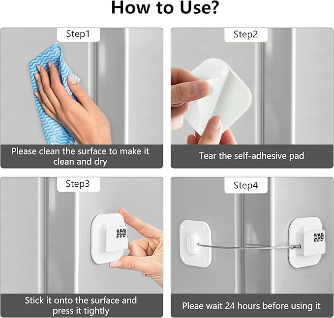 Refrigerator Lock, Heavy Duty Fridge Lock, Combination Lock for Refrigerator Cabinets, Drawers, Safety, Easy Install No Keys Needed (White-3Pack)
