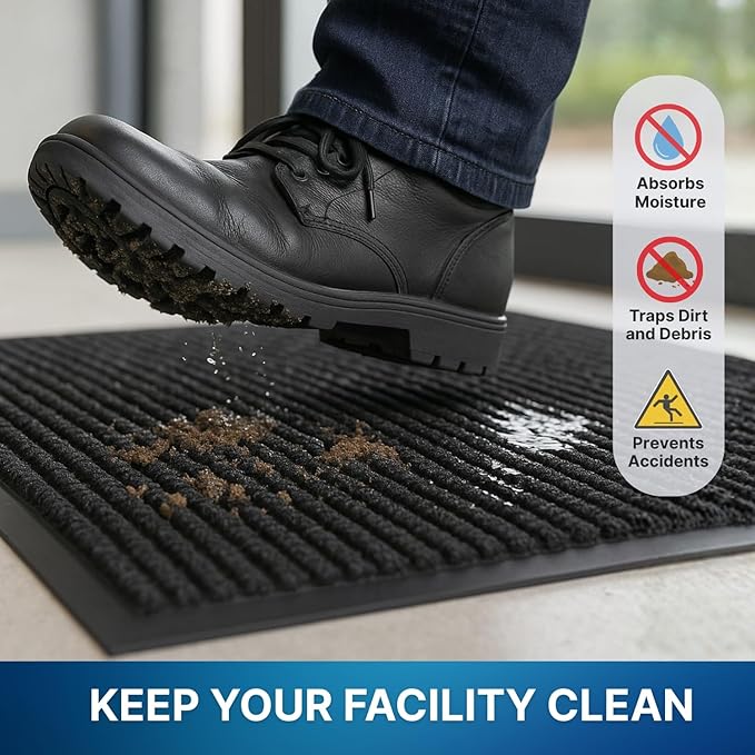 Consolidated Plastics Brush Dry Mat - Made in USA, Heavy-Duty Commercial DoorRug for Indoor/Outdoor Entryways, Non-Slip Backing for High-Traffic Areas (3' W x 4' L, Brown)