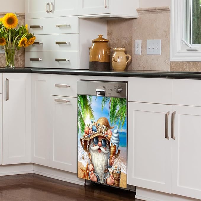 Summer Cute Gnome Dishwasher Magnet Cover Summer Cute Gnome Front Dishwasher Cover Decoration Reusable Magnetic Door Cover Panel Decal Home Appliances Stickers Kitchen Refrigerator 23"X26"