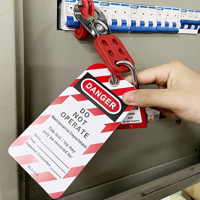 Lockout Tagout Kit Electrical Loto - Clamp-On Circuit Breaker Lockout, Group Lockout Hasps, Lockout Tag, Universal Multi- Pole Breaker with Pocket Bag (Bigger Red Kit)