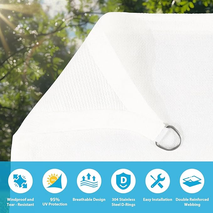 Amagenix Sun Shade Sail 16'X16'X22.6' Curved Edge Outdoor Shade Canopy White Breathable 95% UV Block Shade Cloth for Patio Garden Backyard (We Make Custom Size)