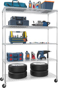 5 Tier NSF Wire Shelf Shelving Unit, 24 x 60 x 82 Inch 7500lbs Capacity Heavy Duty Adjustable Storage Metal Rack with Wheels/Leveling Feet & Shelf Liners, Ideal for Garage, Kitchen, and More - Chrome