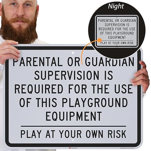 SmartSign 18" x 24" 'Parental/Guardian Supervision Required For Use Of This Playground Equipment' Metal Sign, 80 mil Aluminum, 3M Laminated Engineer Grade Reflective, Black/White, USA-Made