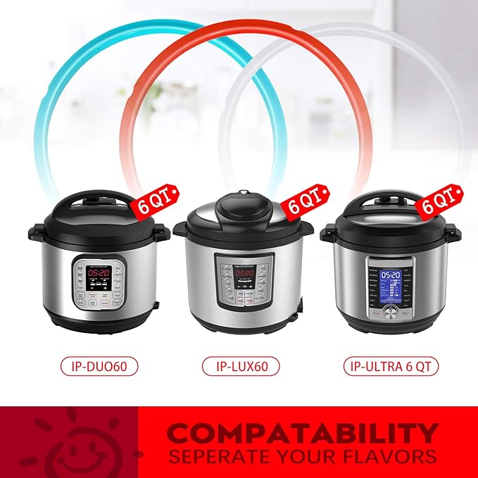 5Qt & 6Qt Pressure Cooker Accessories 3-Pack - Silicone Sealing Ring with Steam Release Valve Compatible with Instanpot Duo, Lux, Duo Plus, Ultra, and Viva Models.